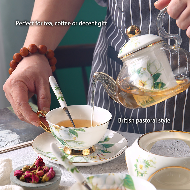 Camellia Bone China Tea Set Br - Korean Tea Set review and price